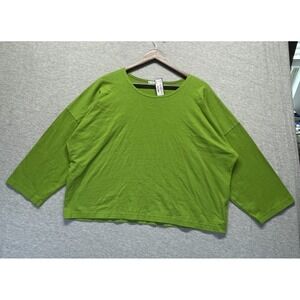 Bryn Walker Drop Shoulder Top Women XS Green Cotton Round Neck 3/4 Sleeve Casual